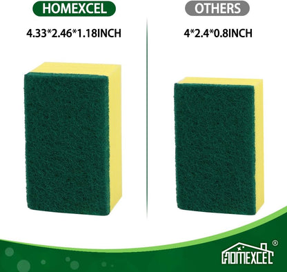 HOMEXCEL Sponges Kitchen 24pcs Heavy Duty for Dishes, Yellow Scrub Cleaning Sponge for Non-Coated Cookware, Dishes, Pots, Pans, Dual Sided Dish Sponge for Kitchen, Household, Bathroom