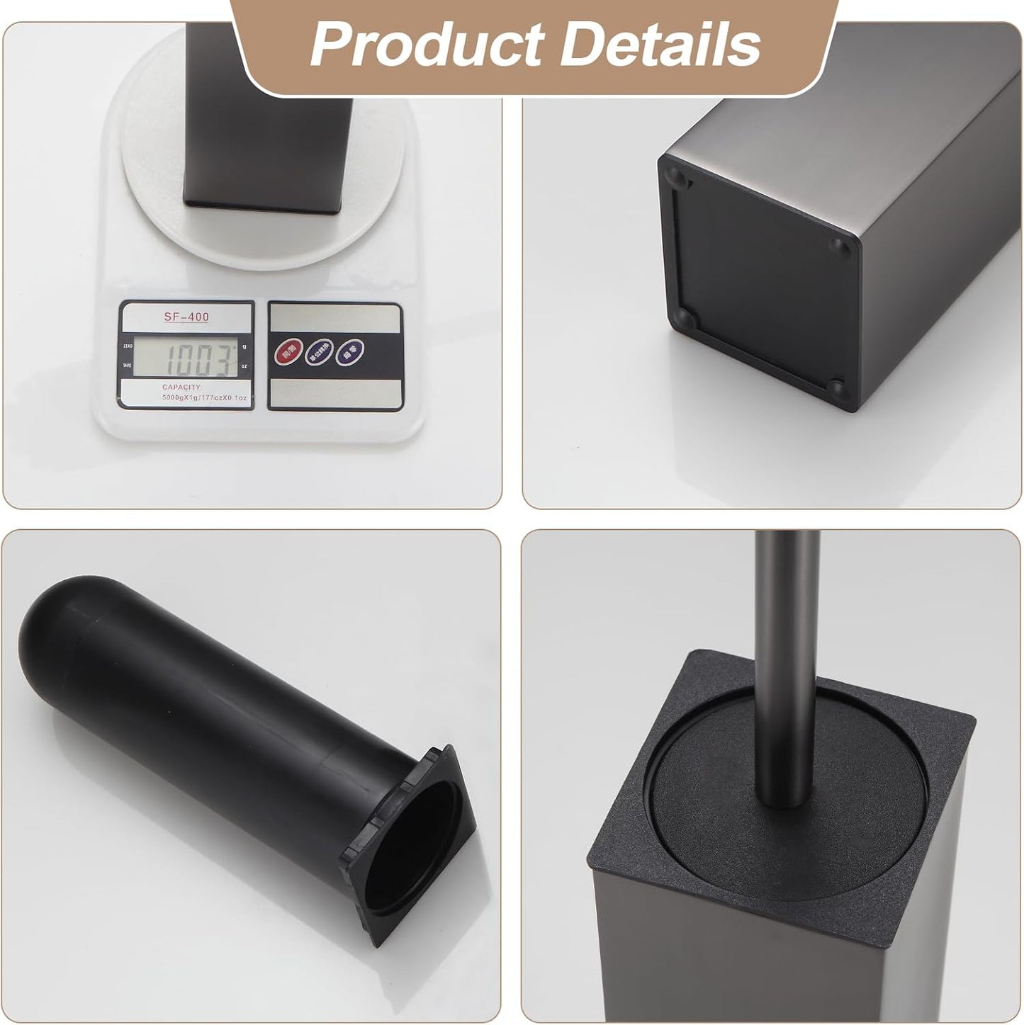 BGL Toilet Brush and Holder Set, Matte Black Freestanding for Bathroom Storage and Organization, Square Design Sturdy and Space Saving