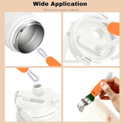 7pcs Reusable Straw Cleaning Set 4 Multi-Size Blue Brushes & 3 Multifunctional 3-in-1 Cup Lid Gap Cleaners for Bottles Mugs Accessories