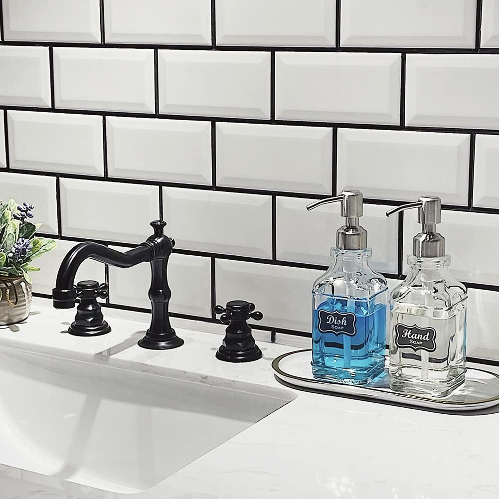 JASAI 2Pack Glass Soap Dispenser with Black Rust Proof Pump, Refillable Dish Soap Dispenser with for Kitchen and Bathroom.