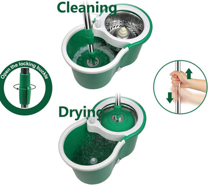 Spin Mop and Bucket with Wringer Set,for Floor Cleaning,with Floor Scrub Brush,61" Adjustable Handle and 6 Microfiber Mop Head(White)