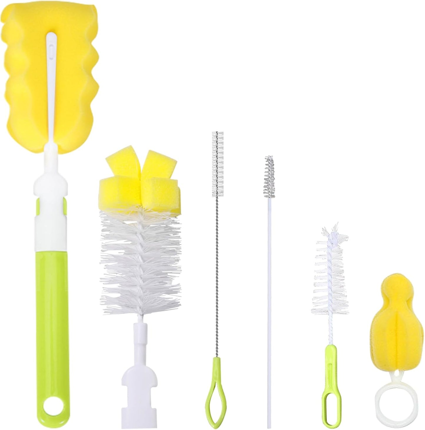 Baby Bottle Cleaning Brush 6-Piece Set Detachable Sponge Bottle Brush, Nylon Milk Bottle Brush, 2PCS Nipple Brush, 2PCS Straw Brush (Pink)