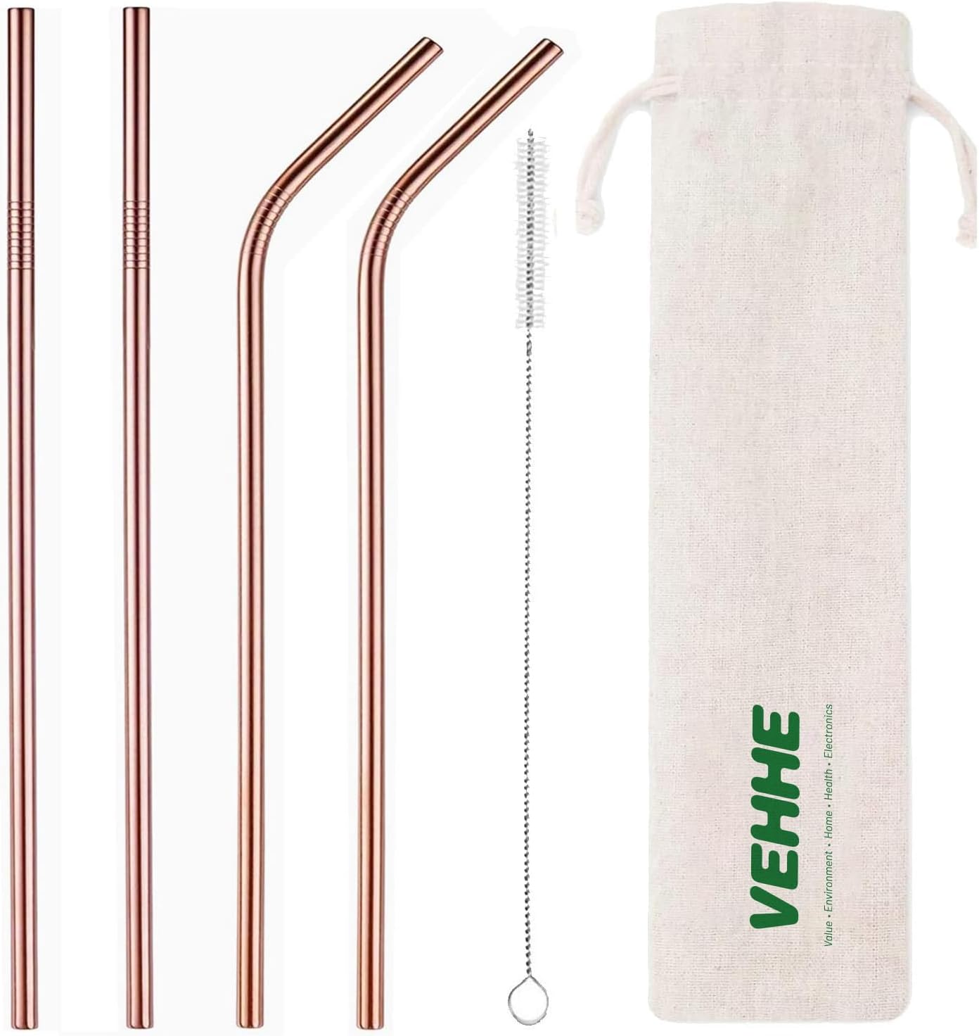 VEHHE Metal Straw Stainless Steel Straws Drinking Reusable Straws 4 Set -10.5" Ultra Long Rainbow Color-Cleaning Brush for 20/30 Oz for Yeti RTIC SIC Ozark Trail Tumblers (2 Straight|2 Bent|1 Brush)