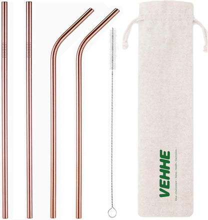 VEHHE Metal Straw Stainless Steel Straws Drinking Reusable Straws 4 Set -10.5" Ultra Long Rainbow Color-Cleaning Brush for 20/30 Oz for Yeti RTIC SIC Ozark Trail Tumblers (2 Straight|2 Bent|1 Brush)