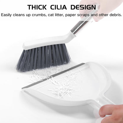 NACENA Mini Broom and Dustpan Set, Small Dust Pan and Brush Set with Handle Dustpan Teeth for Cleaning Hair Suitable for Office Desks Drawers Sofas Outdoor Camping, Light & Purple