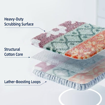 Amarelle GEN II Dish Washing Scrubbers (3-Pack), Made in Green Kitchen Scrubbers for Dishes, Non Scratch Pot & Pan Scrubber, Dual-Sided Heavy-Duty Scouring Pads, Reusable (Nordic Folk)