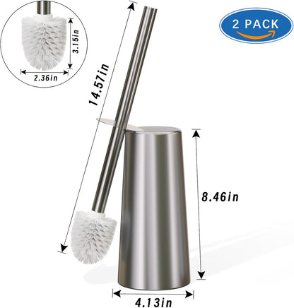 2 Pack Toilet Brush and Holder-with 304 Stainless Steel Long Handle-Toilet Bowl Brush for Bathroom (Champagne Gold)