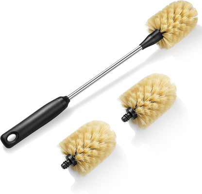 Water Bottle Cleaning Brush with 2 Replaceable Heads, Compatible with Sport Bottles, Tumblers, Mugs, Wine Decanters, Glassware, Round, 1 Pack (13 in)