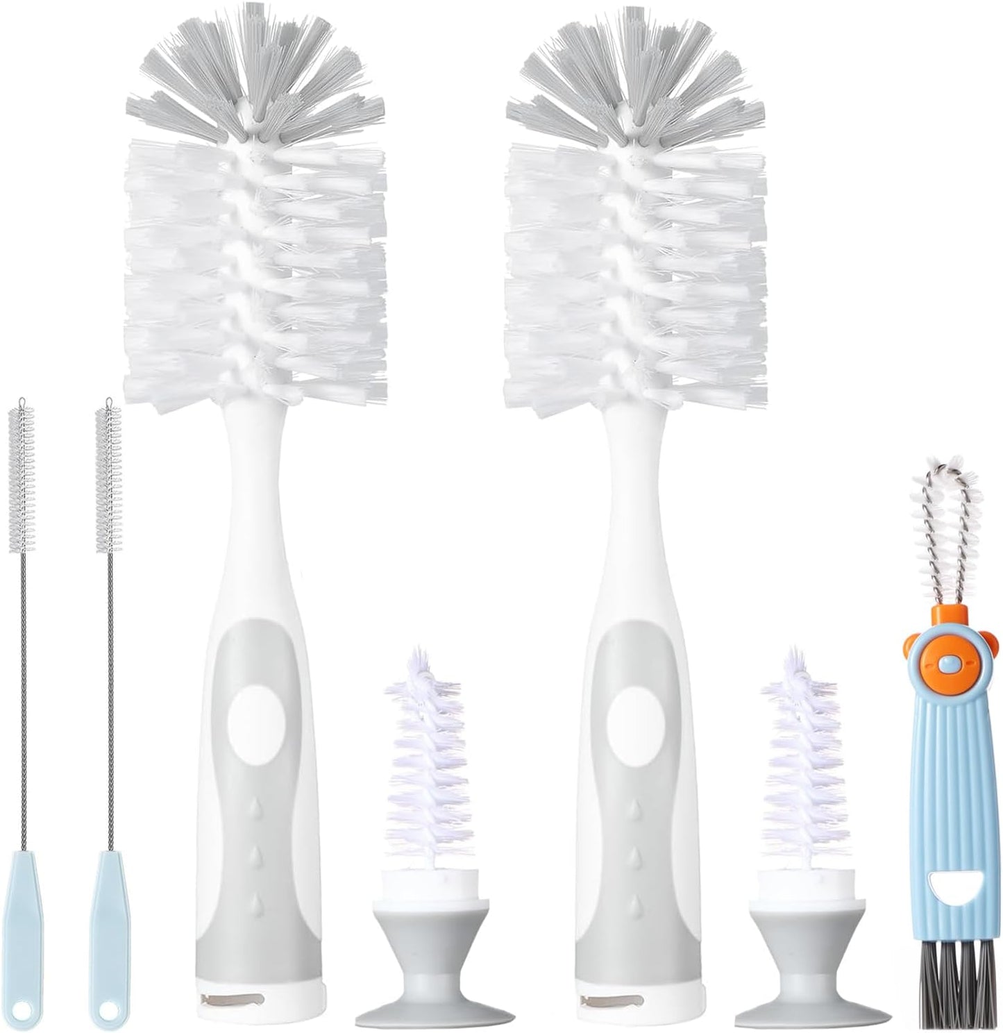 Baby Bottle Brush Set 4 in 1, Baby Bottle Cleaner, with 1P Nylon Bottle Brush, 1P Bottle Cap Brushes, 2P Straw Brushes, Bottle Brush with Nipple Cleaner and Suction Cup, BPA-Free(Green)