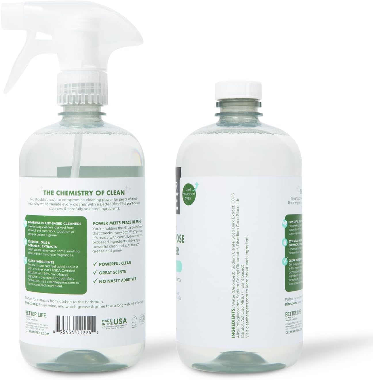 Better Life All Purpose Cleaner - Multipurpose Home and Kitchen Cleaning Spray for Glass, Countertops, Appliances, Upholstery & More - Multi-surface Spray Cleaner - 24oz (Pack of 2) Unscented