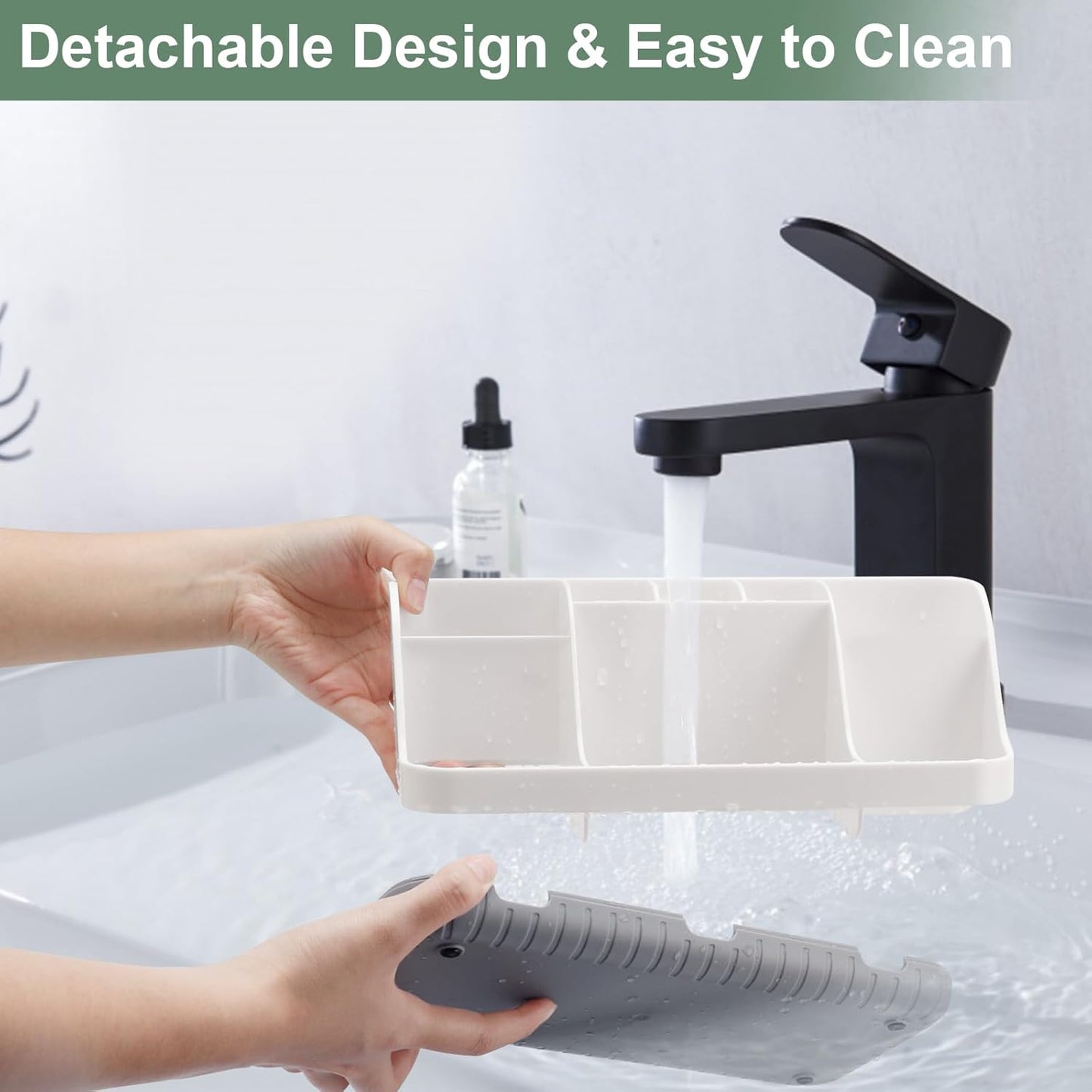 GFWARE Wood Toothbrush Holders for Bathrooms Countertop Organizer - Detachable 7 Slots Kid Bathroom Decor and Accessories, Wooden Bathroom Sink Storage Organization, Caddy, Tray, Brown