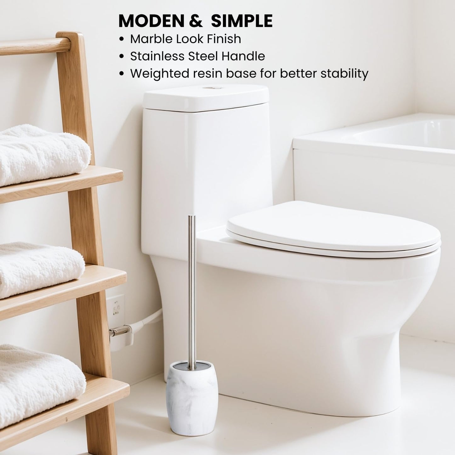 Clasin Home Toilet Bowl Brush and Holder with Stainless Steel Long Handle, Toilet Scrubber Brush with Durable Base, 360° Deep Cleaning Bristles for Bathroom, Compact Set for Small Space (Beige)