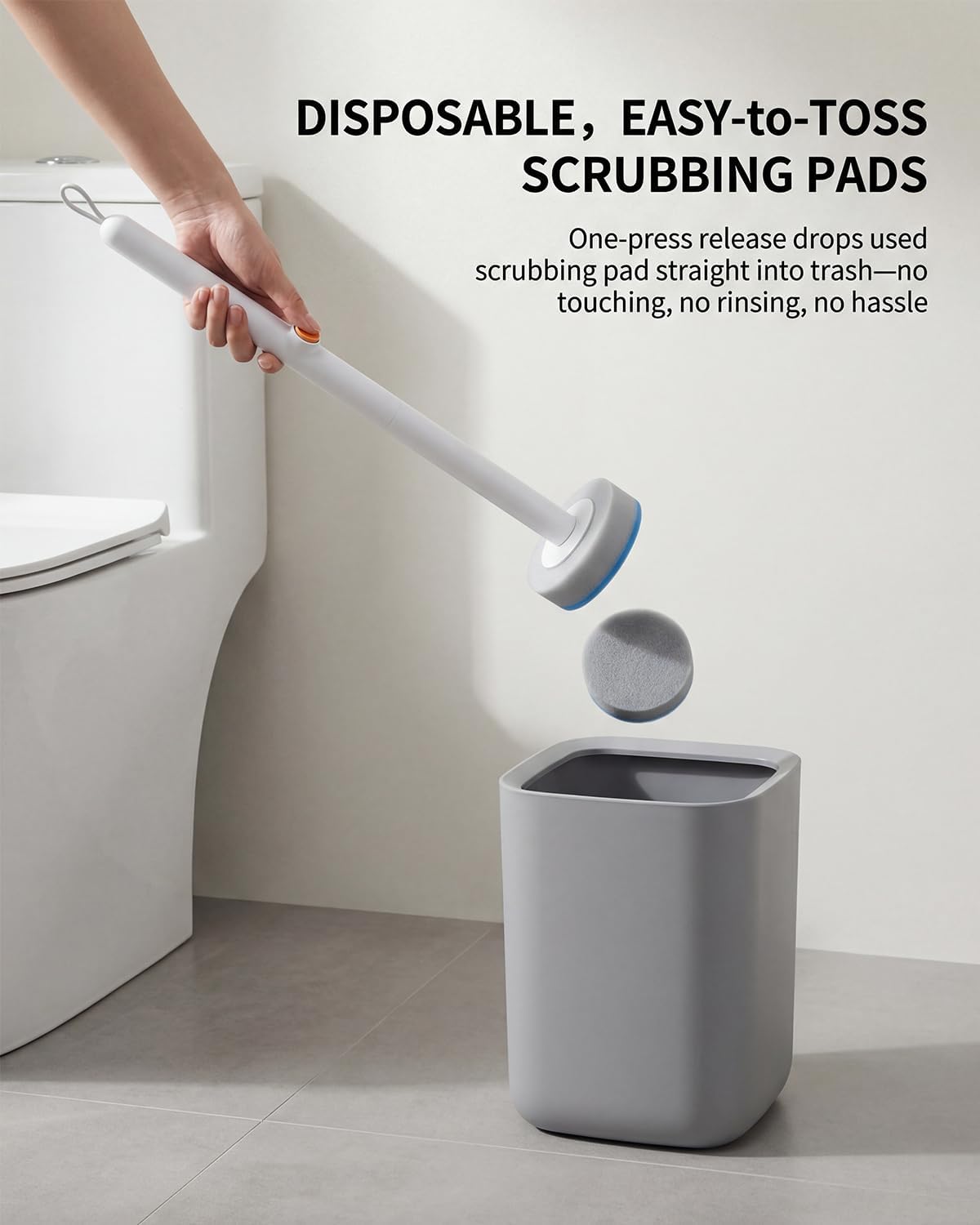 Disposable Toilet Cleaning Brush Kit with 48 Refill Heads, Long Handle Deep Clean Toilet Brush, All in One Bathroom Toilet Cleaner System for Household Apartment Daily Bathroom Cleaning