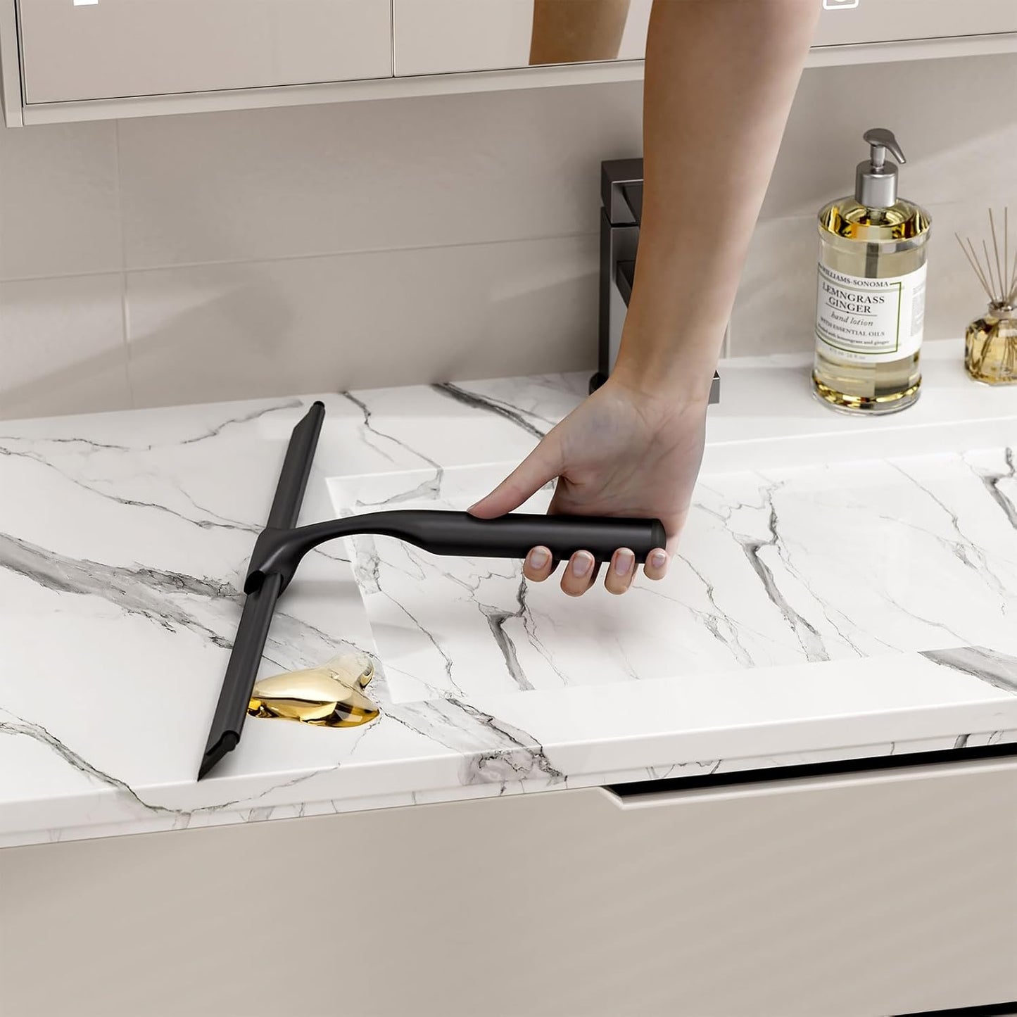 Shower Squeegee for Glass Doors, Shower Squeegee for Tile Shower Walls, Stainless Steel Squeegee for Bathroom, Windows and Mirrors with Storage Hook-12”, Black