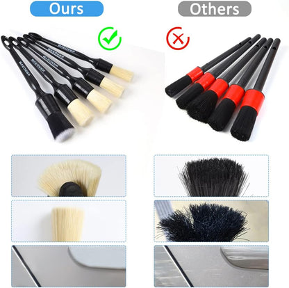 MVEQRRN Boars Hair Ultra Soft Detailing Brushes Set, 4 Pcs Premium Natural Boars Bristles, 1 Pcs Duster Detail Brush for Cleaning Car Interior Dashboard Leather Seat