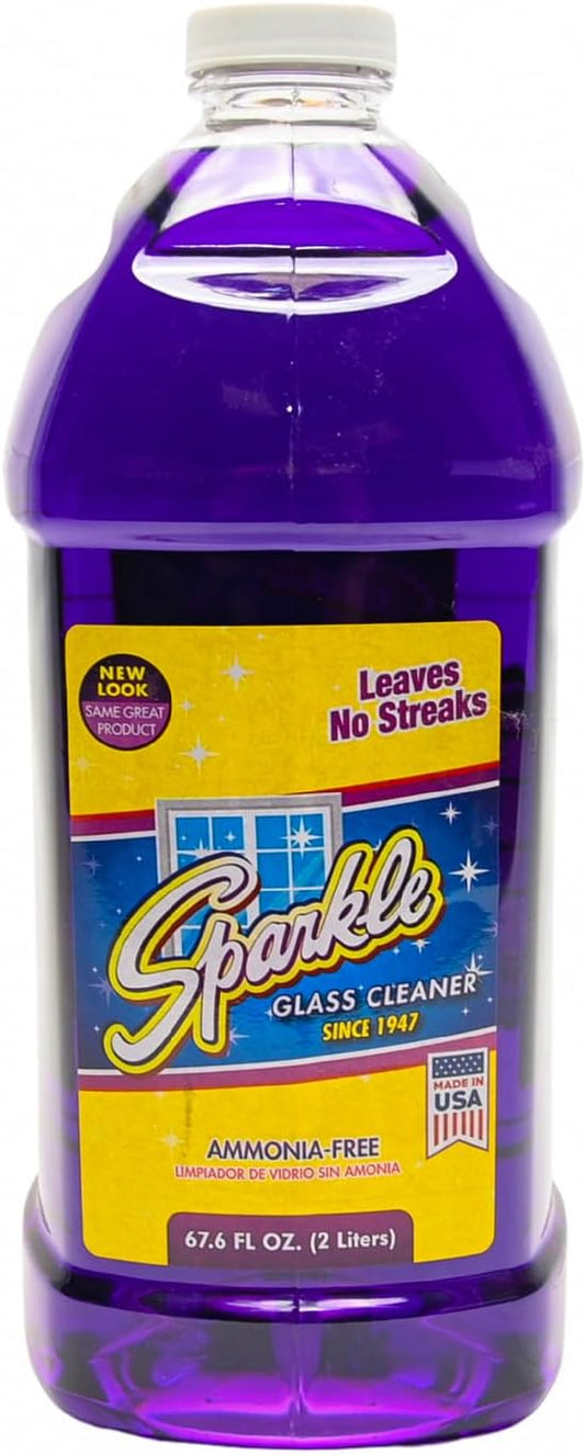 Sparkle Ammonia-Free Glass Cleaner Refill, Heavy Duty Streak-Free Window & Mirror Cleaner Spray, Original Formula, 2L Bottle (Pack of 2)