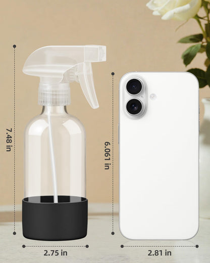 Worldgsb 2 Pack Glass Spray Bottles 8 oz, Empty Refillable Containers with Silicone Sleeve Protection, Glass Spray Bottles for Cleaning Solutions, Hair and Plants with Adjustable Nozzles Blue&Grey
