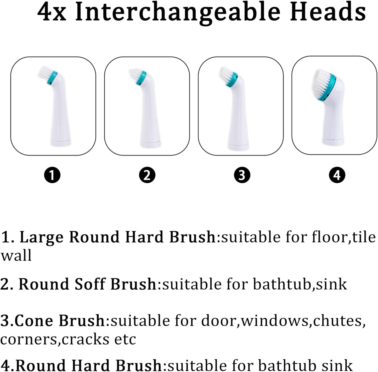 Electric Brush with 4-in-1 Multiple Brush Heads, Cordless Motorized Cleaning Brush for Bathroom, Toilet, Kitchen, Tile, Crevice