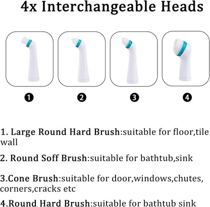 Electric Brush with 4-in-1 Multiple Brush Heads, Cordless Motorized Cleaning Brush for Bathroom, Toilet, Kitchen, Tile, Crevice