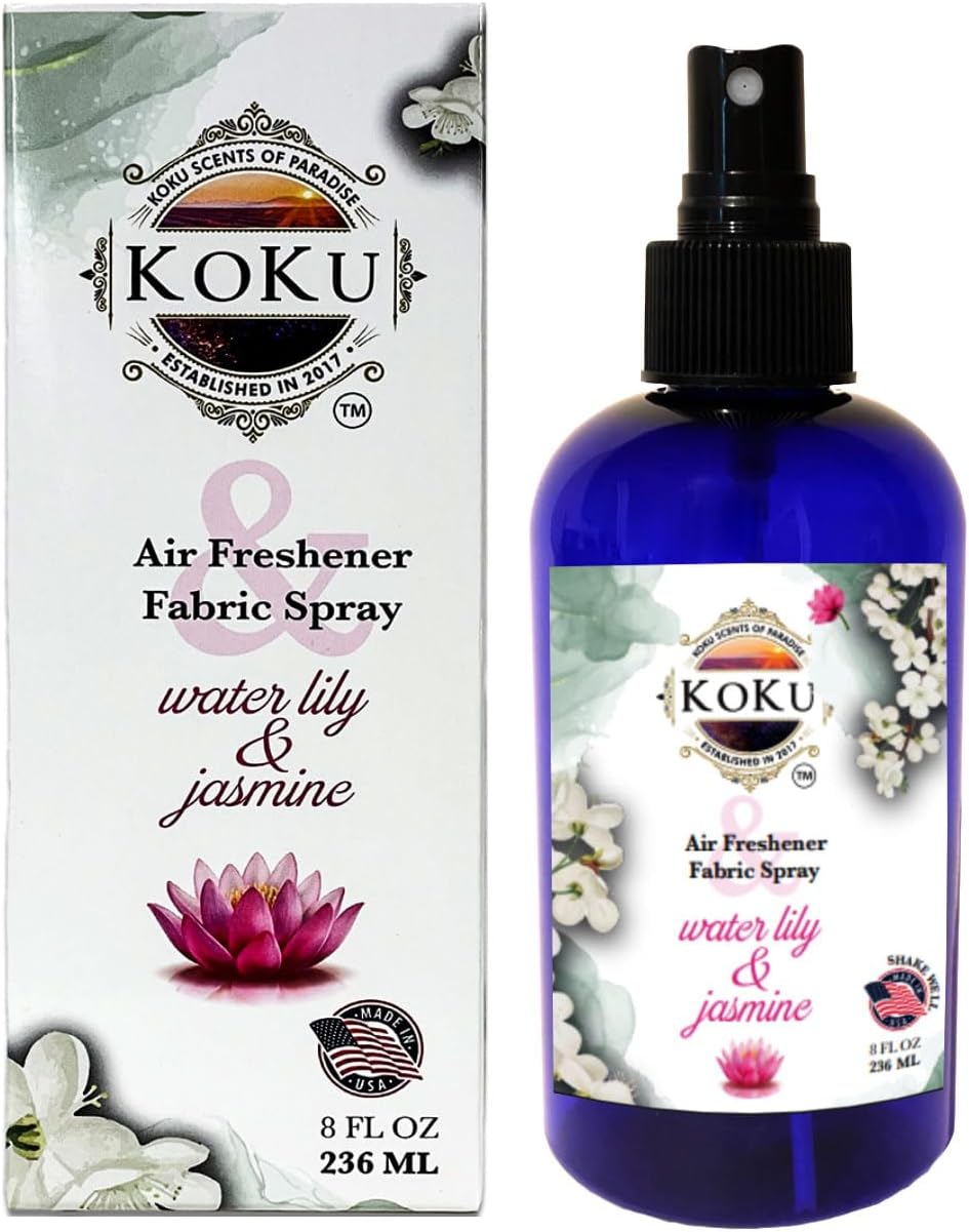 Water Lily Jasmine Air Freshener - Room Spray - Odor Eliminator - Deodorizer - Car Air Freshener - Home Spray - Linen Spray - Fabric Refresher - None Toxic - Alcohol Free - Made in USA (8 Oz)