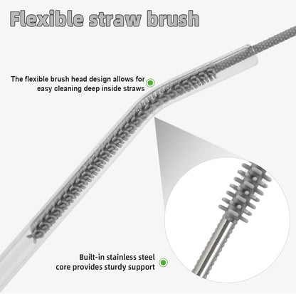 Silicone Straw Cleaner Brush, 4-Piece Reusable Straw Brush Set with Extra-Long Design for Cleaning Thin Metal Straws and Wider Milkshake Straws （6mm+9mm Pink)