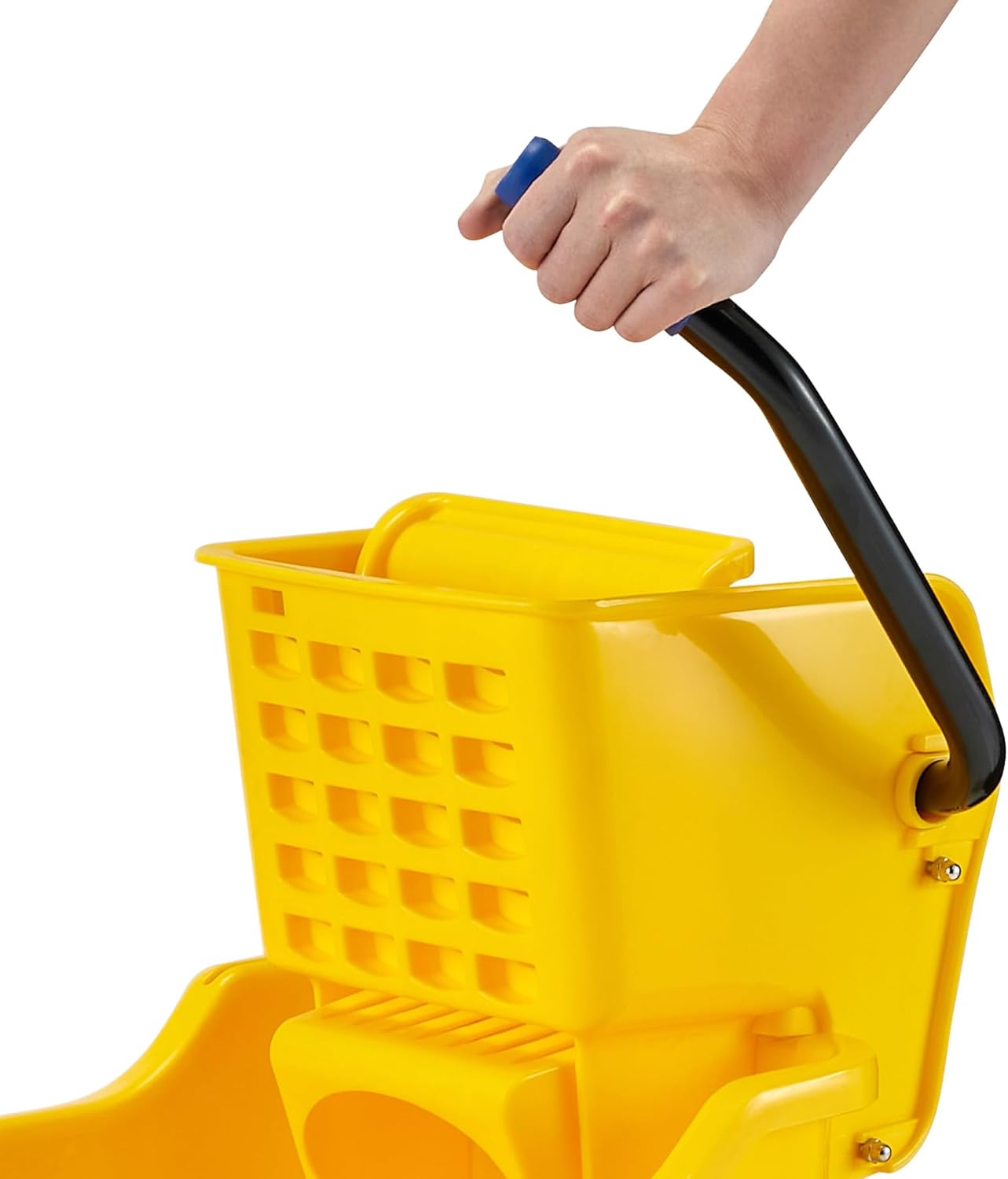 Commercial Mop Bucket with Side Press Wringer on Wheels, 35 Quart Capacity for Floor Cleaning, Kitchens, Restaurants, and Janitorial Use, Yellow