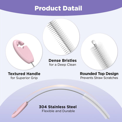 Straw Cleaner Brush Set for 𝗦𝘁𝗮𝗻𝗹𝗲𝘆, Baby Bottles and Sippy Cups,4 in 1 Standing & Hanging Cleaning Set with Holder Ring – Reusable Cleaner for Cup Lids, Spouts and More.(Purple)