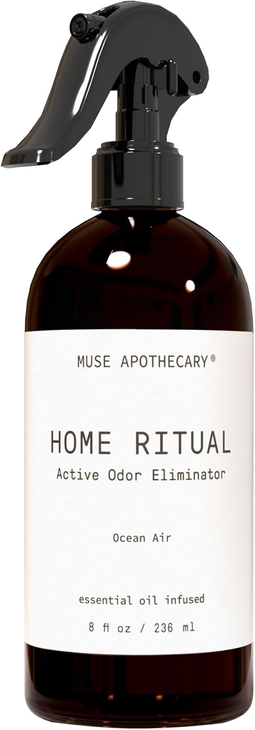 Muse Apothecary Home Ritual Active Odor Eliminator Spray - Furniture Deodorizer Spray & Bathroom Odor Eliminator for Home - Essential Oil Air Freshener - 4oz, Fresh Linen