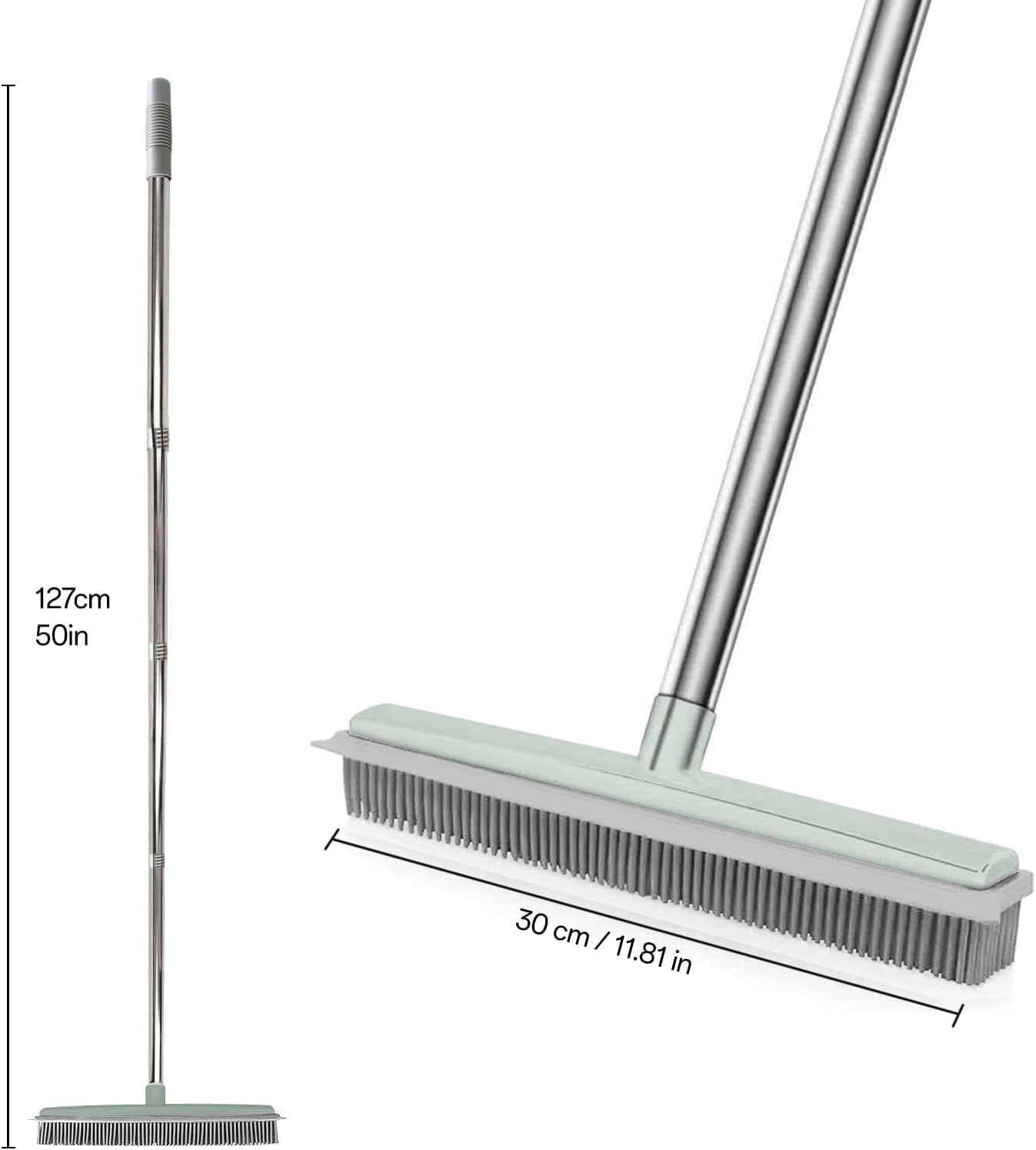 Pet Hair Rubber Broom with Squeegee for Carpet,Fur Remover Broom Carpet Rake for Pet Hair Removal, with 50" Long Handle