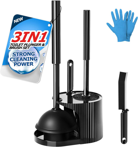 FORASTO 3 in 1 Toilet Brush and Plunger Set,Toilet Bowl Brush Plunger Set,Toilet Brush Plunger Combo,Cleaning Brush,Cleaning Supplies, Crevice Cleaning Brush, Bathroom Cleaning Tools