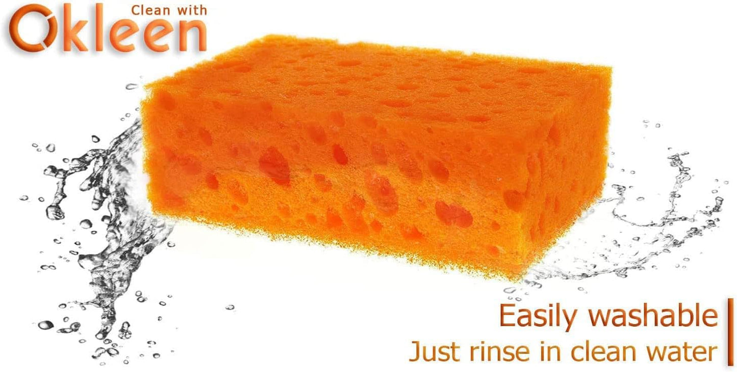 Green Multi Use Scrub Sponge. Made in Europe. 9 Pack, 4.3x2.8x1.4 inches. Odorless Heavy Duty and Non Scratch Fiber. Best, Durable, Delicate, Porous, Non Cellulose Kitchen Sponges and Scrubbers