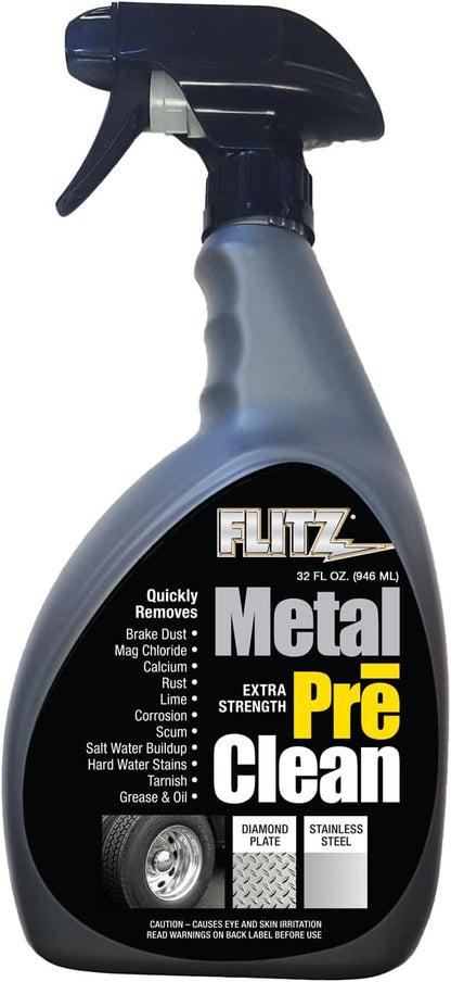 FLITZ Metal Pre-Clean - 16oz of USA-Made Stainless Steel Cleaner Spray - Works on Aluminum, Brass, Copper, & More - Tarnish, Rust Remover for Metals - Non-Abrasive Aluminum Deoxidizer (1 Pack)