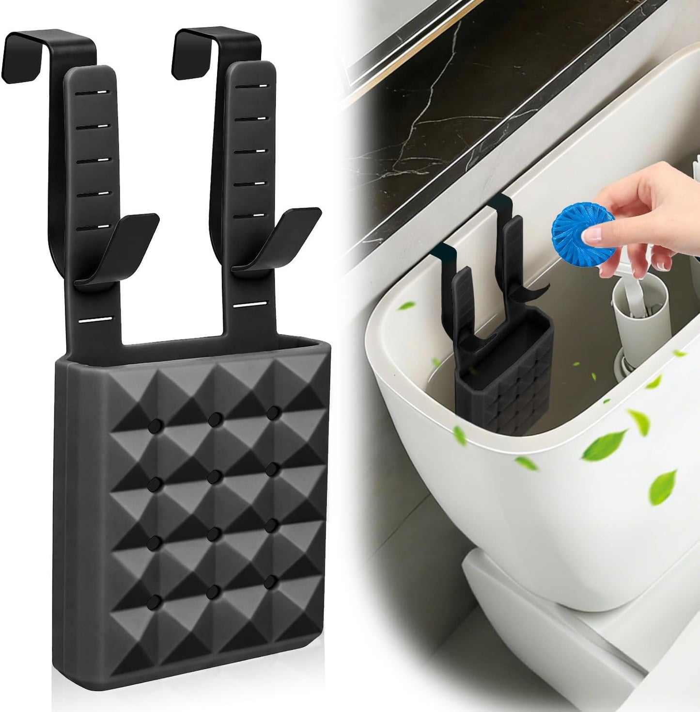 Adjustable Toilet Tank Cleaning Tablet Holder-Hanging Silicone Basket Carrier with Rustproof Hooks for Bowl Cleaner & Bleach Tablet Organizer, Accessory Fit Up to 7" Water Level