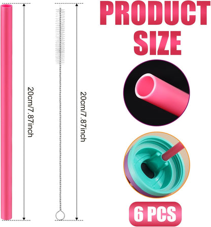 6pcs Replacement Straws for Owala Freesip 24/32oz, Reusable Plastic Straws with Cleaning Brush Tumbler Accessories Parts for Owala Flip 24/32oz Stainless Steel Insulated Water Bottle