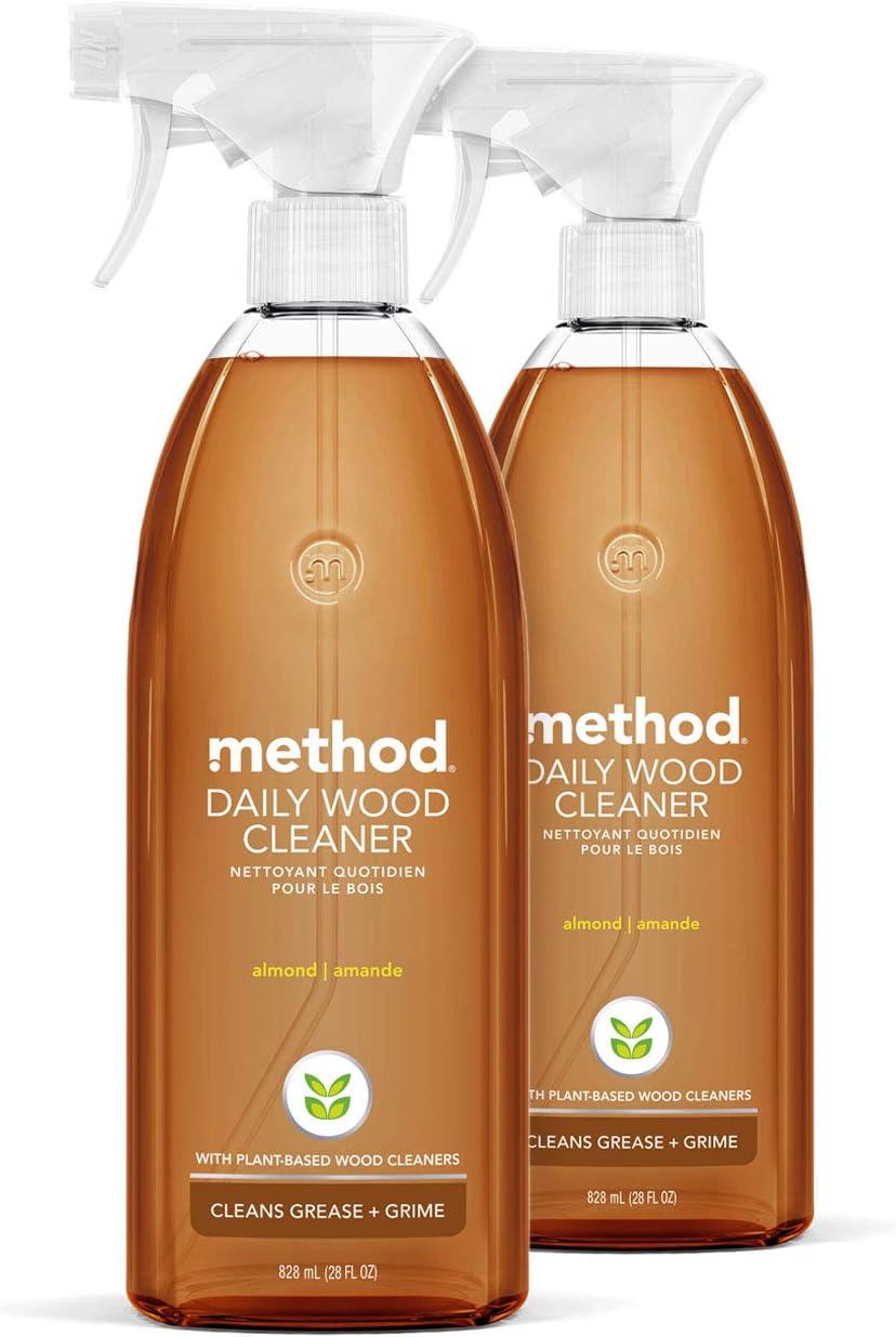 Method Daily Wood Cleaner, Almond, Cleans Shelves, Tables and Other Wooden Surfaces While Removing Dust & Grime, 28 oz Spray Bottles, (Pack of 1)