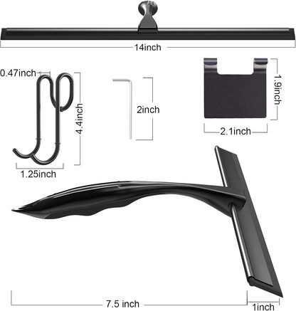 TOOVEM 14 Inch Shower Squeegee for Glass Doors, Window, Bathroom, Car Windshield, Shower Cleaning Tools with S Hook, Square Sticky Hook (Silver)