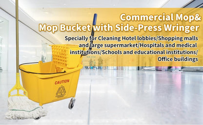 Commercial Mop Bucket with Side-Press Wringer for Floor Cleaning, 35 Quarts, Yellow, Including One Commercial Mop