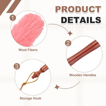 uxcell Wool Duster, 14.2" Natural Feather Cleaner Household Cleaning Duster with Solid Wooden Handle for Cleaning Fans Window Blinds Shelves Furniture, Pink