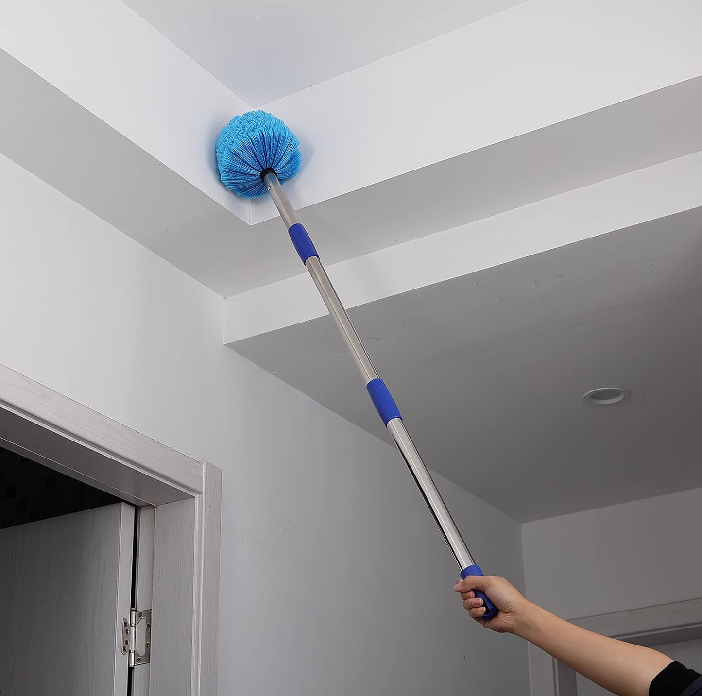 Cobweb Duster with Extension Pole - 6 FT Lightweight Stainless Steel Extendable Duster Ceiling Fan Duster for High Ceilings, Medium Stiff PET Bristle Spider Web Brush for Indoor/Outdoor Cleaning