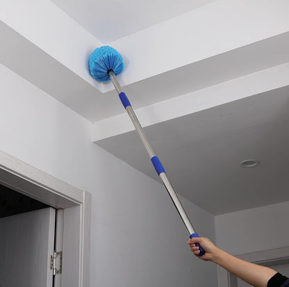 Cobweb Duster with Extension Pole - 6 FT Lightweight Stainless Steel Extendable Duster Ceiling Fan Duster for High Ceilings, Medium Stiff PET Bristle Spider Web Brush for Indoor/Outdoor Cleaning