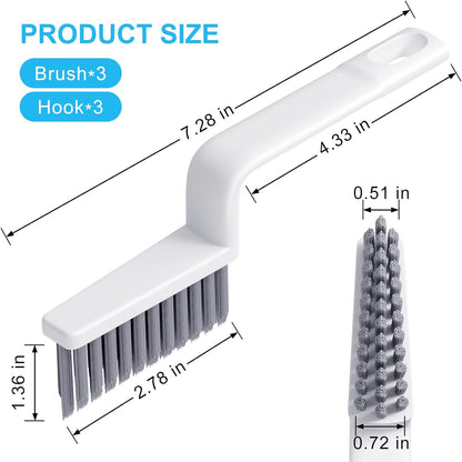MIXVOVA V-Shaped Grout Cleaner Brush, 3 Pcs Grout Brushes for Tile Floor, Handheld Grout Cleaning Brushes Set with 3 Hooks for Shower, Bathroom, Kitchen, Home Use, Stiff Bristle