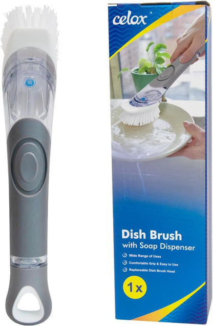CELOX Soap Dispensing Dish Scrub Brush, Dish Wand for Kitchen, Gray