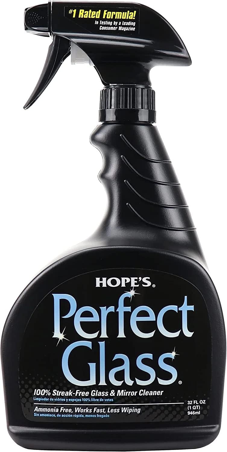 HOPE'S Perfect Glass Cleaner, Streak-Free, Ammonia-Free Window, Mirror, Screen, and Shower Door Cleaner, Indoor and Outdoor Glass Surfaces, 32 Fl Oz Spray Bottle and 67.6 Fl Oz Refill, Pack of 1