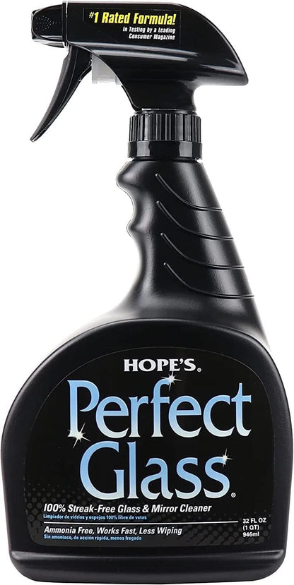 HOPE'S Perfect Glass Cleaner, Streak-Free, Ammonia-Free Window, Mirror, Screen, and Shower Door Cleaner, Indoor and Outdoor Glass Surfaces, 32 Fl Oz Spray Bottle and 67.6 Fl Oz Refill, Pack of 1