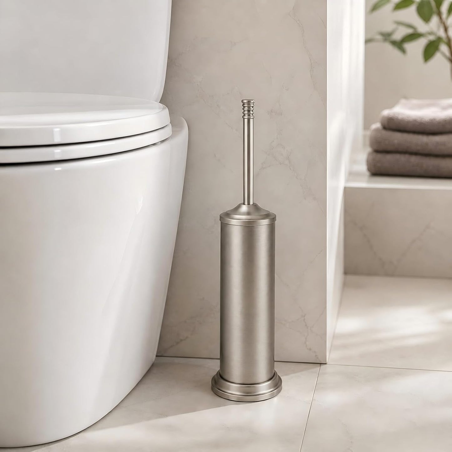 Black Toilet Brush and Holder Set，Extra Long Handled Toilet Bowl Brush and Holder，Stainless Steel Heavy Duty Toilet Brush for Bathroom,Deep Cleaning Modern Toilet Cleaner Slip Base