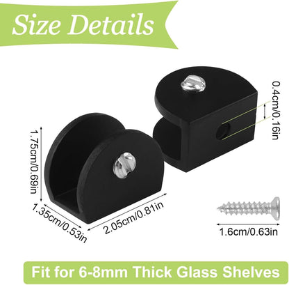 8Pcs Adjustable Half Round Glass Shelf Brackets 201 Stainless Steel Glass Clamp Clips Wall Mounted Brushed Shelf Holder Supports Mounting Brace for 3-8mm Thick Glasses