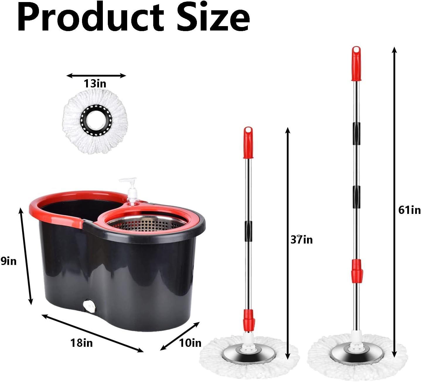 Spin Mop and Bucket Set with Wringer,360° Spinning Mop Bucket with 3 Microfiber Mop Head and 61" Adjustable Handle,for Floor Cleaning