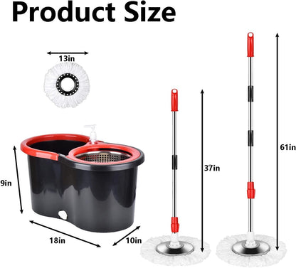 Spin Mop and Bucket Set with Wringer,360° Spinning Mop Bucket with 3 Microfiber Mop Head and 61" Adjustable Handle,for Floor Cleaning
