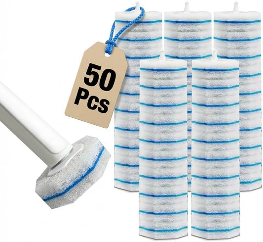 50 PCS Toilet Brush Heads Wand Refills Compatible with Most Wand Starter Kit, Disposable Scrubber Brush Refills for Disposable Toilet Bowl Cleaning System