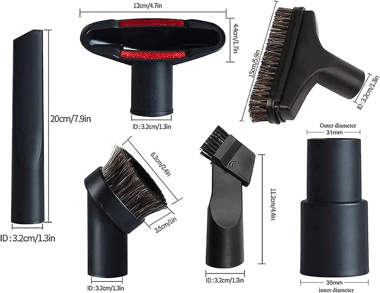 Alrens 1 1/4" Shop Vacuum Cleaner Attachments Brushes for Vac Accessories 1/4 inch 1 3/8 inch, Set of 8